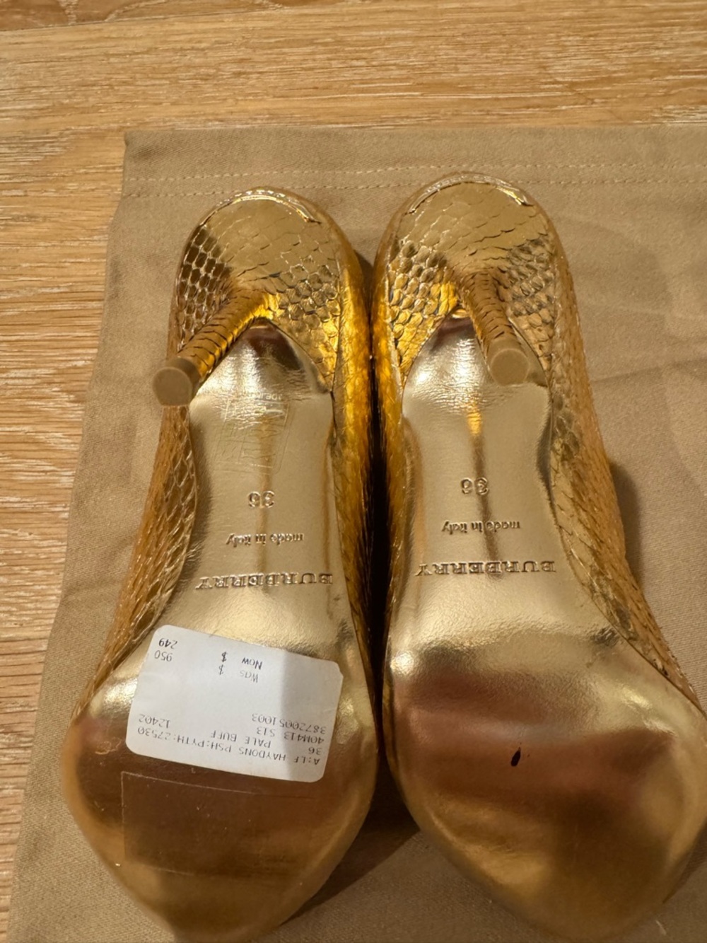 Burberry Gold Snakeskin Peep-Toe Heels - Picture 6 of 6
